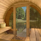 Ehala 280 Deluxe tønnesauna – 2,8 m thermowood med panoramafront i glass