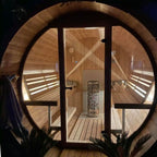 Ehala 280 Deluxe tønnesauna – 2,8 m thermowood med panoramafront i glass